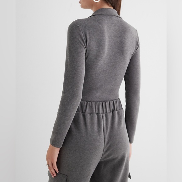 NWOT Express Body Contour Luxe Lounge Long Sleeve Henley Bodysuit Grey Small - Picture 7 of 10